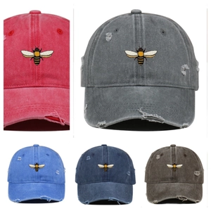 Baseball Cap Bee Embroidered Washed Cotton Distressed Vintage Outdoor Sun Hat Adjustable Sport Headwear