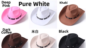Sélection de chapeaux de cowboy en feutre de laine en six couleurs avec bandes rivetées