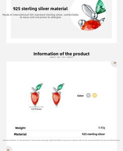 Macro detail of S925 sterling silver carrot stud earrings with dimensions and weight info