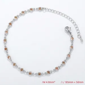Detail view of 4.0mm silver chain bracelet with champagne gems and lobster clasp