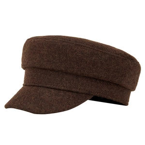 Casquette plate marron foncé en mélange de cachemire avec texture laine et visière courte