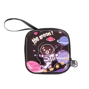 Square tinplate coin purse featuring a cartoon bear astronaut with a convenient wrist strap