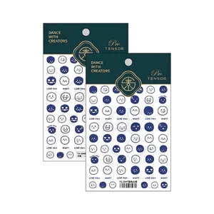 Minimalist ultra-thin blue mood emoji nail stickers with embossed 3D design and lettering