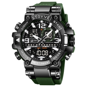 STRYVE Men's Military Green Sports Digital Watch with 50M Waterproof Dual Display