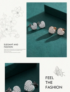 Detail of S925 sterling silver heart stud earrings in silver and rose gold finishes