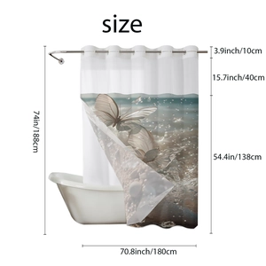 Detailed technical diagram showing dimensions of the waterproof floral print shower curtain
