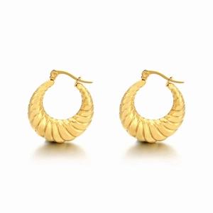 Polished 18K gold-plated oval croissant hoop earrings with minimalist spiral texture