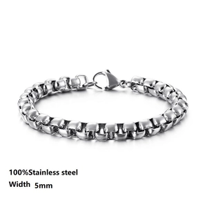 5mm box chain bracelet made of 100% polished stainless steel with lobster clasp closure