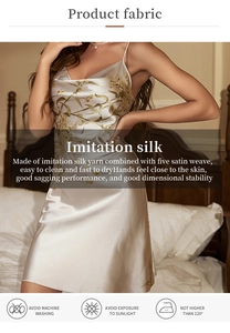 Détail d'une chemise de nuit en satin blanc perle avec imprimé floral et col bénitier élégant