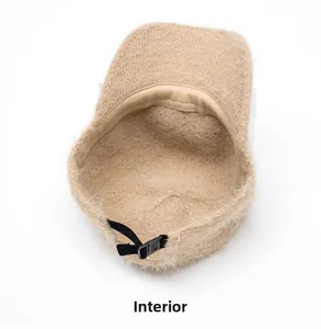 Detail view of the warm knit baseball cap interior with sweatband and adjustable strap
