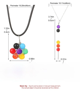 Detailed size and dimension specs for natural stone chakra necklaces and pendants