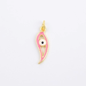 Gold plated evil eye pendant with pink and white enamel moon geometry design
