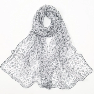 Women Long Scarf Georgette Chiffon Floral Print Lightweight Thin Sun Protection Elegant Shawl Wrap Summer Outdoor