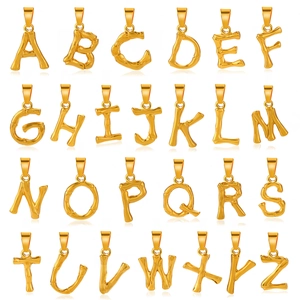 Golden bamboo texture 26 English letters pendant set in stainless steel for jewelry making