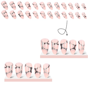 Silver leopard print almond press-on nails set in nude pink with 24 pieces