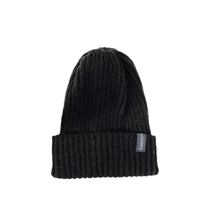 Classic black knitted beanie with vertical ribbed pattern and Freedom patch detail