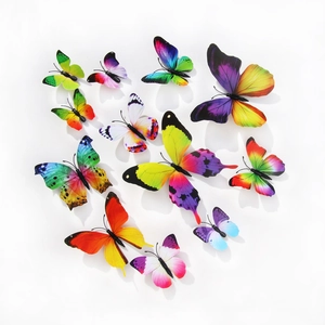 3D colorful PVC butterfly wall stickers in various sizes for home decor on white background