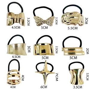 Size chart showing 9 styles of gold minimalist hair cuffs with specific cm dimensions