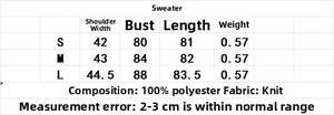 Size chart for French knit dress showing shoulder, bust, and length measurements in cm