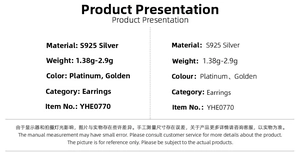 Detailed specifications for S925 silver hoop earrings including weight and color options