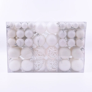 100-pack white Christmas ball ornaments set with matte glitter and hollow patterns