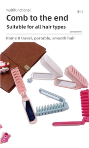 Close-up of portable 2-in-1 folding hairbrush with integrated mirror in various colors