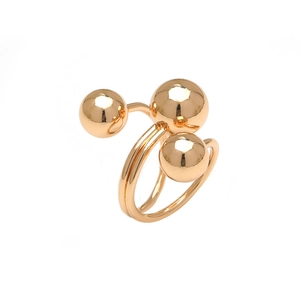Minimalist gold adjustable double-layer ring with three geometric metal beads