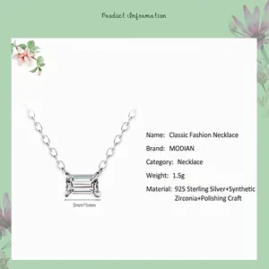 Elegant S925 sterling silver necklace with a 3x5mm emerald cut zircon pendant