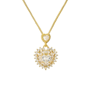 Elegant gold double heart necklace with sparkling clear crystals and pavé stones