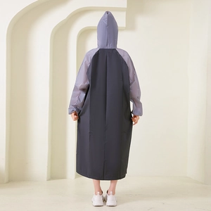 Thick EVA hooded raincoat with stylish color-block design in grey and purple for adults