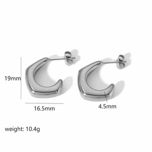 Minimalist C-shaped thick tube stainless steel hoop earrings in polished silver finish