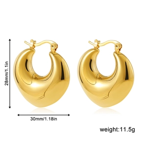 Detailed dimensions of hollow polished 18K gold chunky hoop earrings with weight specs