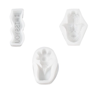 3-delige DIY siliconen mal set met Hamsa hand, bloem en I MISS YOU golvend ontwerp