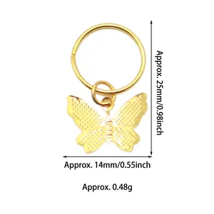 Detailed view of a gold butterfly hair pendant with dimensions 25mm height and 14mm width