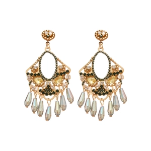 Vintage chandelier crystal earrings with colorful gemstones and teardrop bead tassels