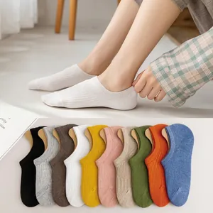 Chaussettes invisibles en coton pour femmes avec talon antidérapant en silicone en 10 couleurs