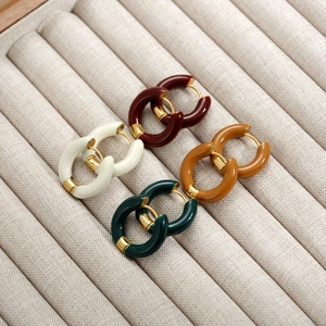 French style thick gold hoop earrings with colorful drip oil enamel in retro colors