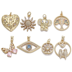 Tree Of Life Heart Elephant Butterfly Evil Eye Pendants DIY Jewelry Accessories Copper Zircon Gold Plated Necklaces
