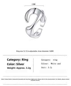 Macro detail of silver liquid metal ring showing 12mm width and adjustable sizing