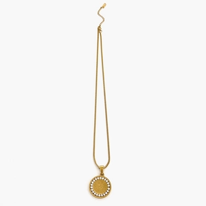 Luxury 18K gold plated titanium steel coin necklace with shimmering zircon halo