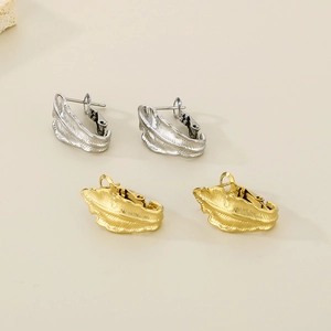 French minimalist leaf-shaped stainless steel earrings in gold and silver finishes