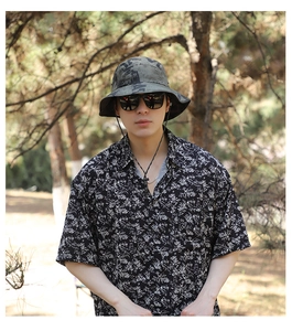 Outdoor camouflage bucket hat with floral short-sleeve shirt for men summer fashion
