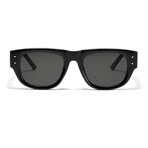 Classic black square oversized sunglasses with silver diamond rivets and dark lenses