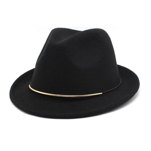 Elegant Fedora Hat Woolen Felt Jazz Cap With Gold Metal Buckle Retro Wide Brim Unisex Fashion Autumn Winter