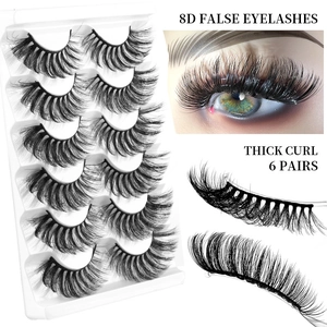 6 pairs of 8D natural thick false eyelashes with a curly 8D mink effect for volume