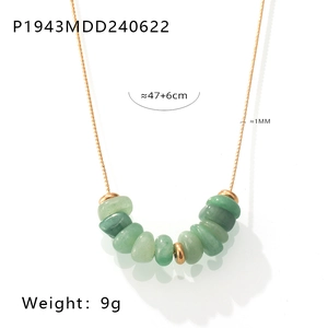 Detail of beaded necklace showing dimensions 47+6cm and lightweight 9g titanium steel