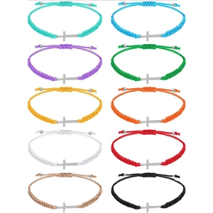 Pack de 10 pulseras de cruz tejidas a mano con nudo ajustable para hombres y mujeres