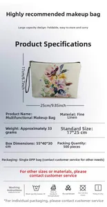 Dettaglio dimensioni 25x17cm per borsa cosmetica floreale in lino con manico