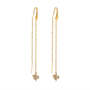 Close-up of gold snake earrings featuring sparkling zircon tassels in vintage French style
