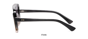 Side view of black oversized sunglasses featuring wide temples with double metal rivets